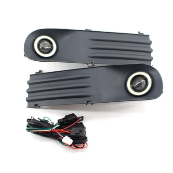 

Front Bumper Fog Driving Light Grille + LED Angel Eye Fit For VW Transporter T5 2003-2009