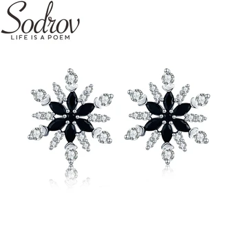 

SODROV Classic 925 Sterling Silver Jewelry Snowflake Stud Earrings for Women Boucles d'oreilles Female Bijoux I006