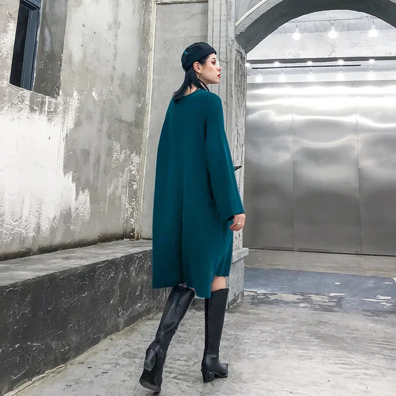 Женский свитер пуловер средней длины размера плюс трикотажное базовое платье