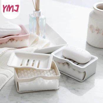 

Double Layers Soap Dish Plastic Travel Soap Box Holder with Cleaning Spongs Storage Basket Container for Bathroom Accessories