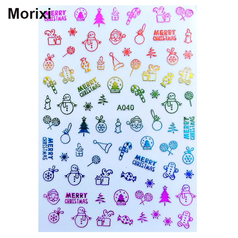 

Morixi nail art sticker rainbow gradient color red blue purple for christmas party back glue big size 3D manicure decals XF007