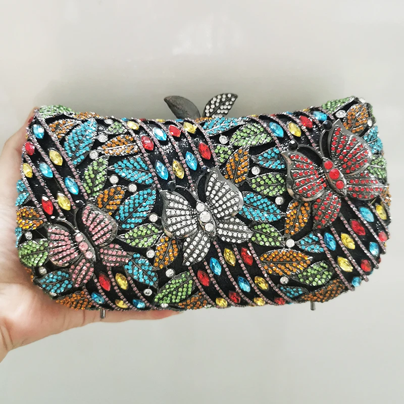 15 Colors Blue/Green Multi- Colored Two Flowers Clutches Diamond