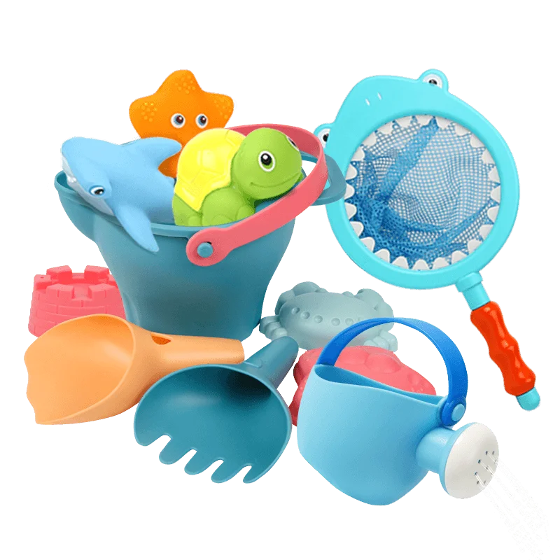  Summer Plastic Beach Bucket Toys Set Kids Baby Kinetic Sand Castle Molds Tray Beach Cart Praia Equi