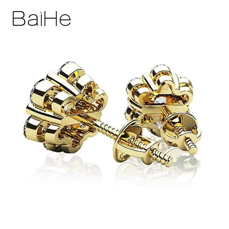 BAIHE Твердые 18 к белое золото всего 0.84ct/1.12ct H/SI круглые натуральные бриллианты женские мужские свадебные бриллиантовые серьги подарок серьги-гвоздики