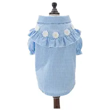 Тонкая маленькая клетчатая рубашка с ромашками Одежда для собак Тедди летняя тонкая рубашка для маленьких собак