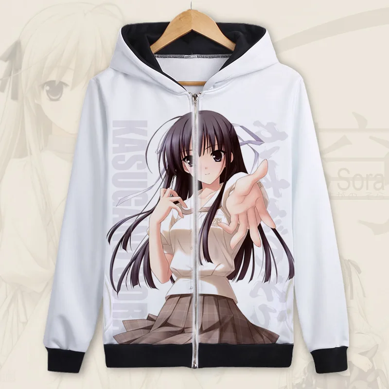 Аниме Yosuga no Sora Kasugano Sora, толстовка на молнии с капюшоном, костюм для косплея, мужская и женская куртка, Повседневная Толстовка, уличная одежда