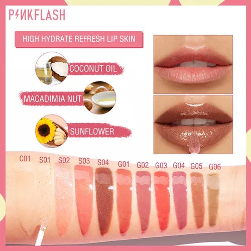 PINKFLASH 쉬머 리퀴드 립스틱, 방수, 오래 지속되는 모이스처라이징 립 글로스, 내추럴 샤인, 스무스 립 틴트, 메이크업 화장품 5