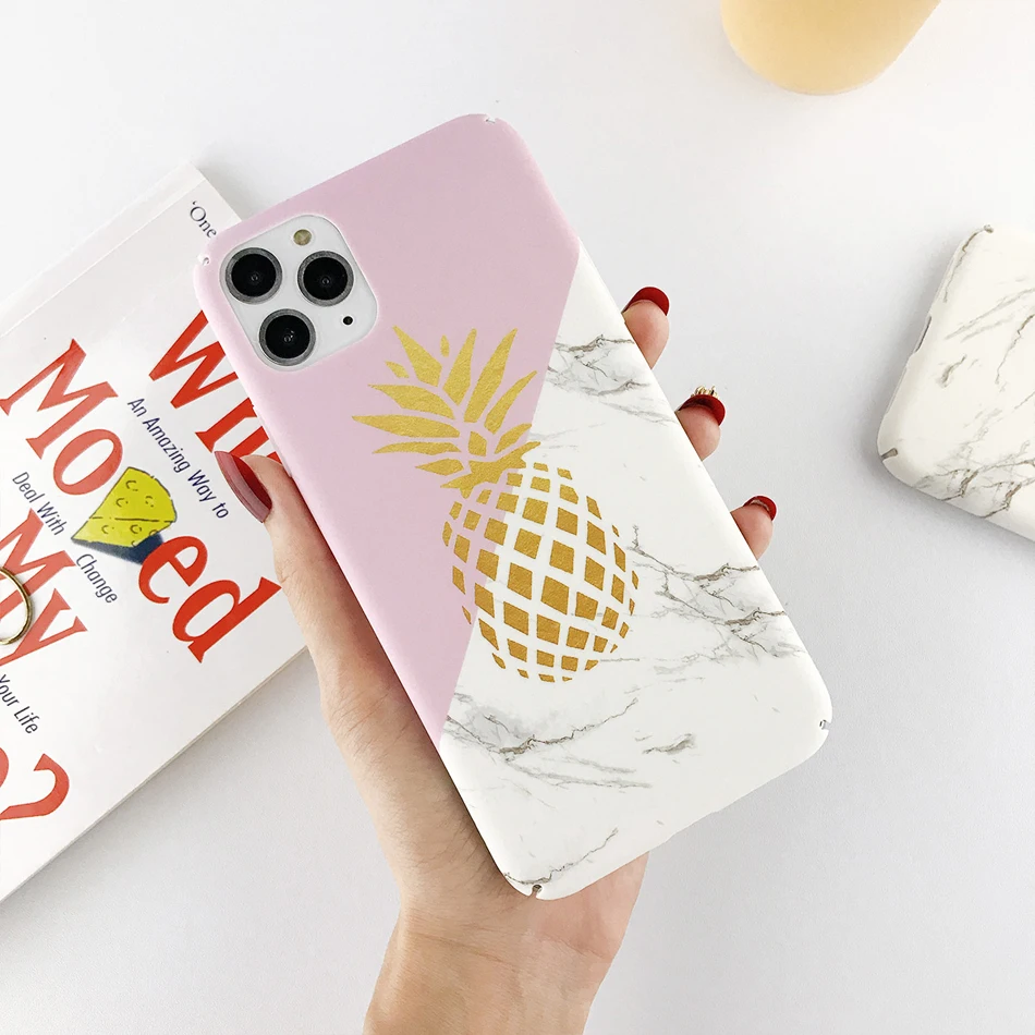 Ottwn для iPhone 11 чехол ананас мрамор камень узор чехол s для iPhone XR X XS 11 Pro Max 6 6s 8 7 7 Plus Жесткий PC Полный Чехол