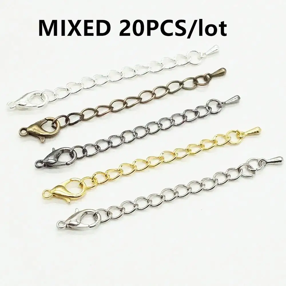 MIXED colour 20 шт./лот, 5 см, 7 см, расширенный тон, удлиненная Хвостовая цепочка, застежка-карабин, разъем для самостоятельного изготовления ювелирных изделий, браслет, ожерелье - Цвет: MIXED colour