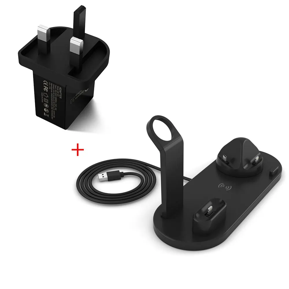 Black UK Plug Беспроводное зарядное устройство, подставка для телефона, док-станция для Apple Watch Series 5 4 3 2 Iphone 11 Pro Max XS MAX XR 8 X IWatch Airpods - Цвет: Black UK Plug