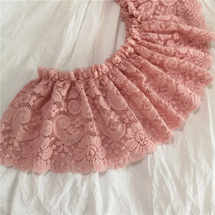 

3meters/lot 13cm wide deep pink pleated lace clothing skirt dress curtain bedding material X528