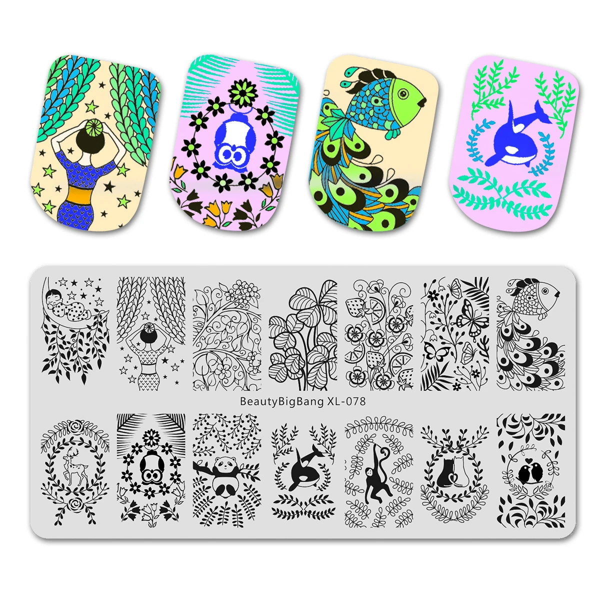 Beautybigbang пластины для штамповки ногтей листья рамка Акула Бабочка Олень Единорог Изображение Шаблон для стемпинга для нейл-арта плесень XL-084 - Цвет: 78