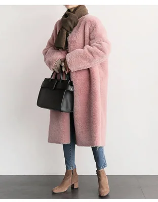pink Элегантное пальто из кроличьего меха Рекс для женщин осень зима теплая мягкая норка меховая куртка женская плюшевая верхняя одежда свободного кроя - Цвет: pink