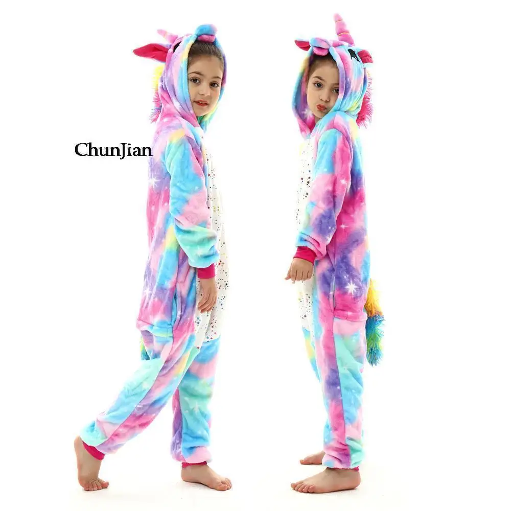 Girls Unicorn Pajamas Animal Cartoon Onesie One Piece Hooded Jumpsuits Kids Overalls Boys Sets Fox Kigurumi Sleepwear Pizama pajama sets couple	