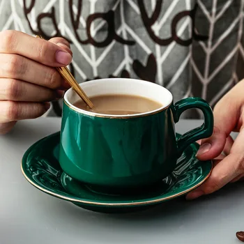 

Simple European Coffee Cup Saucer Set Ceramic Coffee Cup Luxury Upscale Office and Household Afternoon Tea Cup with Spoon