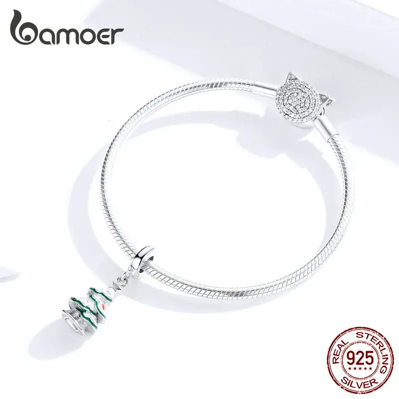 Bamoer, серебро 925, ювелирное изделие, Рождественская елка со снегом, подвеска, шарм, подходит для оригинала, женский браслет, Праздничная коллекция, ювелирные изделия SCC1356
