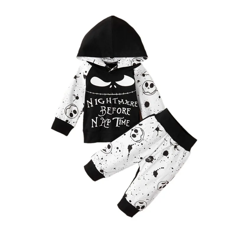 

Newest Halloween Skull Printed 2Pcs Set for Baby Kids Long Sleeve Hooded Sweater Top with Long Pants 0-3Y