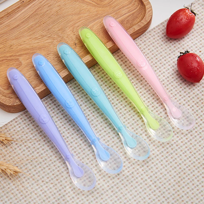 

Baby Silicone Spoon Long Handle Nylon Temperature Resistance 80 Degrees Celsius Reduce Overturning Baby Silicone Spoon