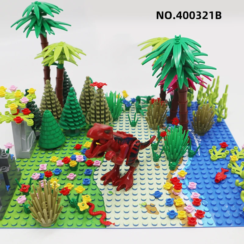 Wildlife Paradise Animal world Building Block sets Grass Bush Flower Tree Plants with Baseplate DIY MOC Assemble Kids Toy Gifts
