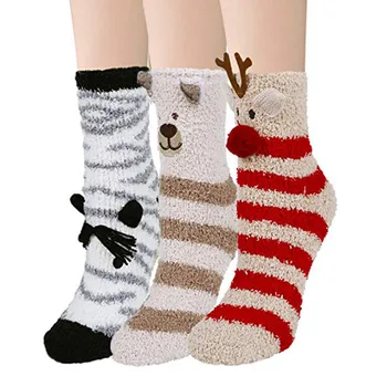 

2020 New Womens Fuzzy Socks 3 Pairs Warm Soft Slipper Home Sleeping Cute Animal Fashion Cartoon Socks