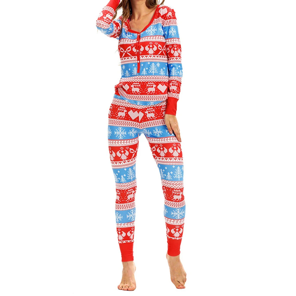 2Pcs Autumn Women Floral Print Fits Long Sleeve Pants Top Xmas Sleepwear Holiday Cloth Set