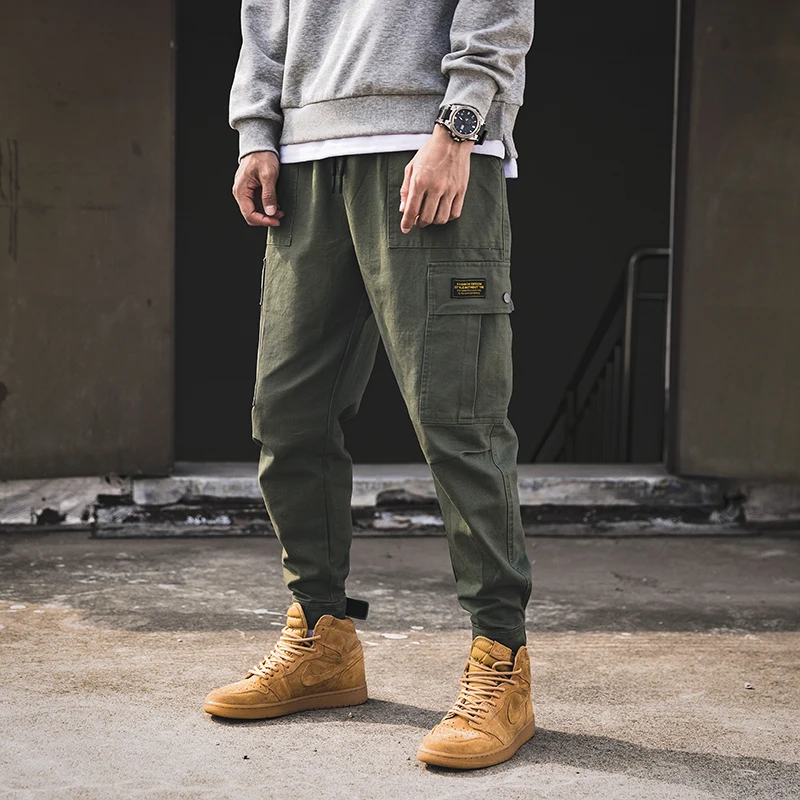 Army green Мужские армейские хлопковые брюки в стиле хип-хоп, для бега, Осень-зима, повседневные штаны с несколькими карманами, Высокое Качество, Модные Военные Брюки карго 600 - Color: Army green