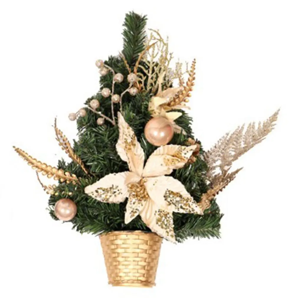 

Christmas Creative Golden Pot Bottom Half Small Tree Green Pine Needles Decorative Tree Christmas Decorations