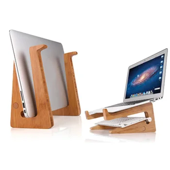 

Laptops Stand Bamboo Notebook Holder Multifunctional Desktop Heat Dissipation Vertical Wooden Storage Rack for Home Office KQS8