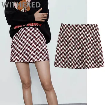 

Dave&Di spring england style vintage sexy twill tweed high waist a-line mini skirt women faldas mujer moda 2020 skirts womens