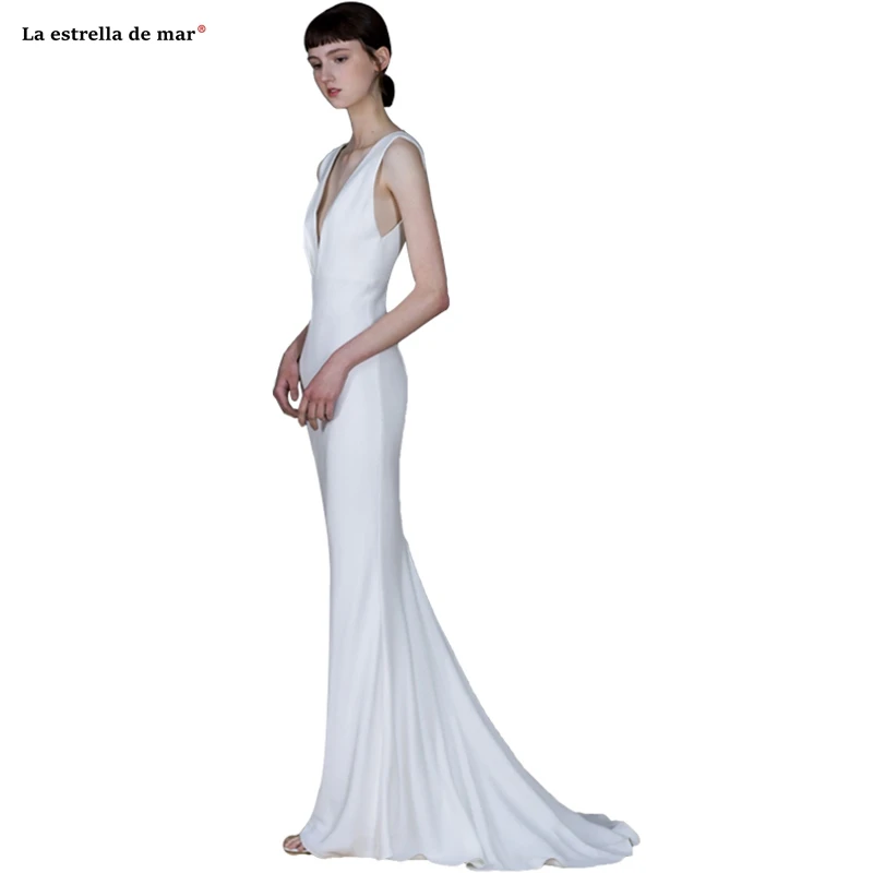 Vestido de noiva новое атласное сексуальное платье с v образным вырезом цвета слоновой