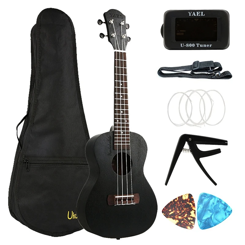 YAEL 23 Inch Ukulele Mahogany Concert Ukelele 23 Inch Hawaiian Black 4 Strings Small Guitar Guitarra Musical Instruments Gifts