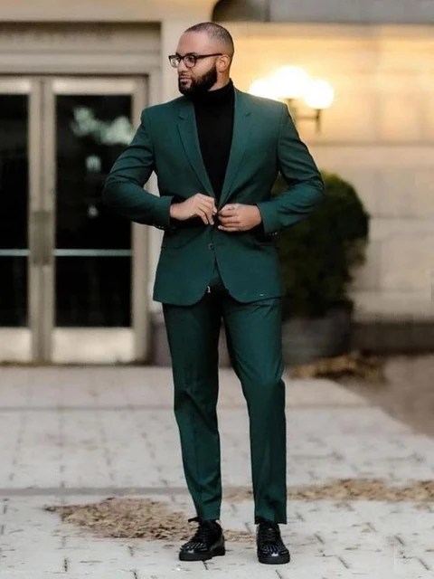 Blazer verde oscuro de 2 piezas para traje informal de negocios con cuello con muescas, esmoquin de Boda (chaqueta + pantalones), ropa de fiesta a medida _ AliExpress Mobile