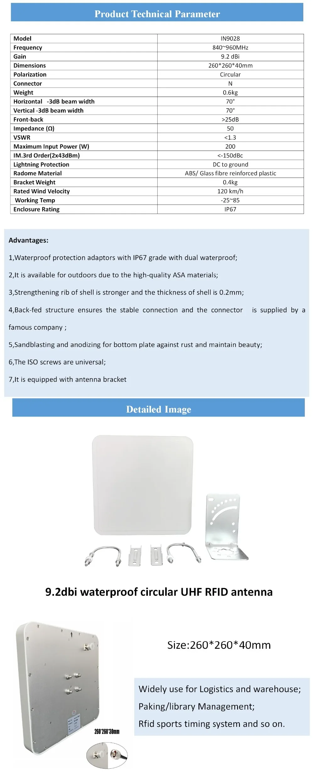 rfid timing marathon solution uhf passive long range high gain 9.2dbi antenna ip67 Circular Polarization
