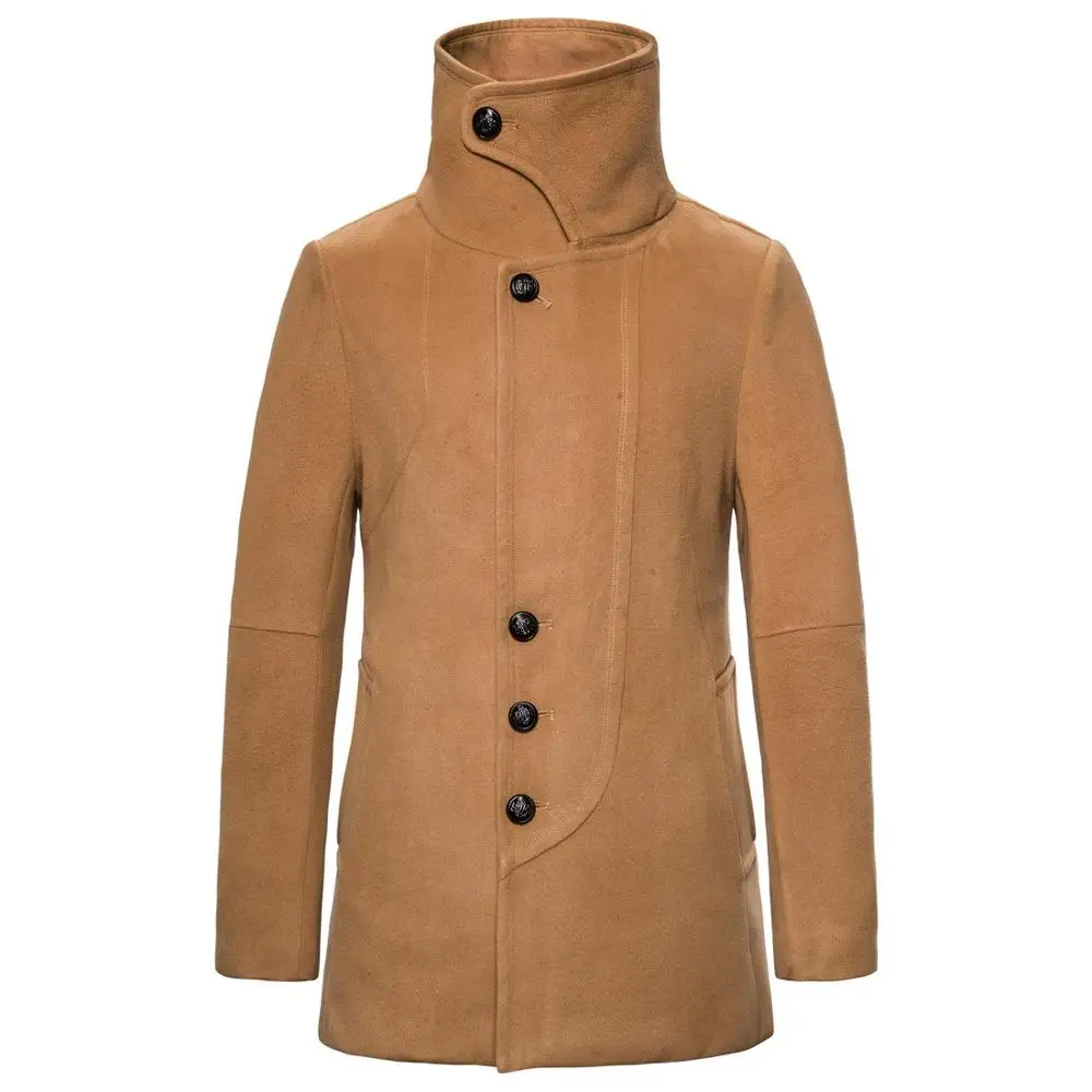 Зимнее мужское шерстяное Пальто классическое Мужское пальто Длинная однотонная ветровка тепловой узкий осенний Модный деловой умный Повседневный MOOWNUC