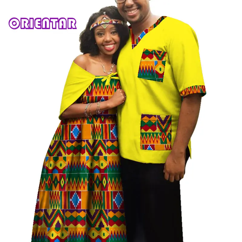 Traditional African Clothes for Couples Men Women African Print Long Dress Tops T Shirt Casual Ball Gown Lover Clothing WYQ181 - Цвет: 4
