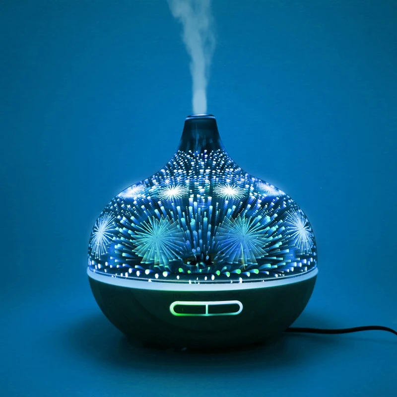 3D Firework Glass Air Humidifier with 7Color Led Night Light Aroma Essential Oil Diffuser Mist Maker Ultrasonic Humidifier