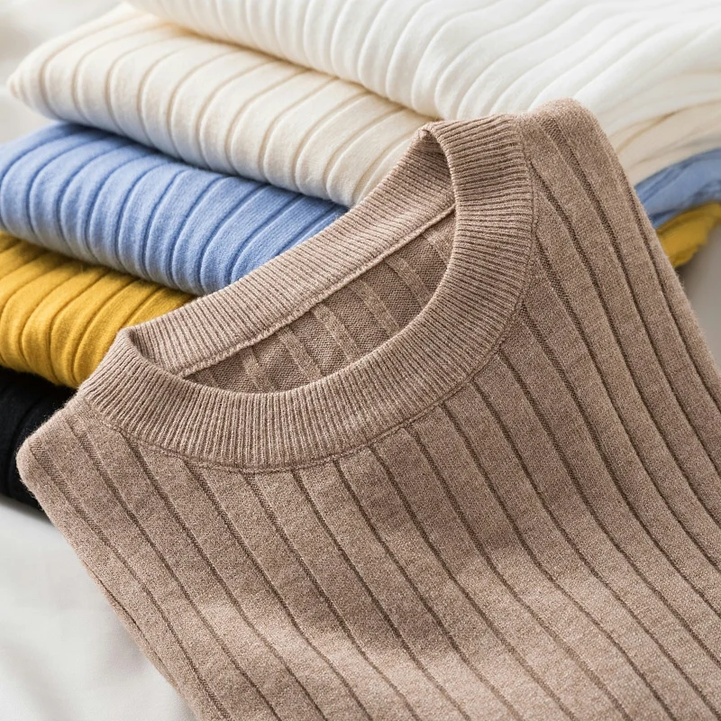 

2022 New Ribber Knitted Sweater Women O Neck Casual Slim Long Sleeve Tops Basic All-match Black Sweaters Pullovers Female Jumper