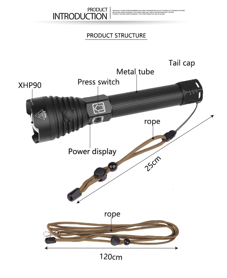 Brightest XHP90 Rechargeable LED Flashlight Powerful XHP70.2 Torch Super Waterproof Zoom Hunting Light Use 18650 or 26650 Battey