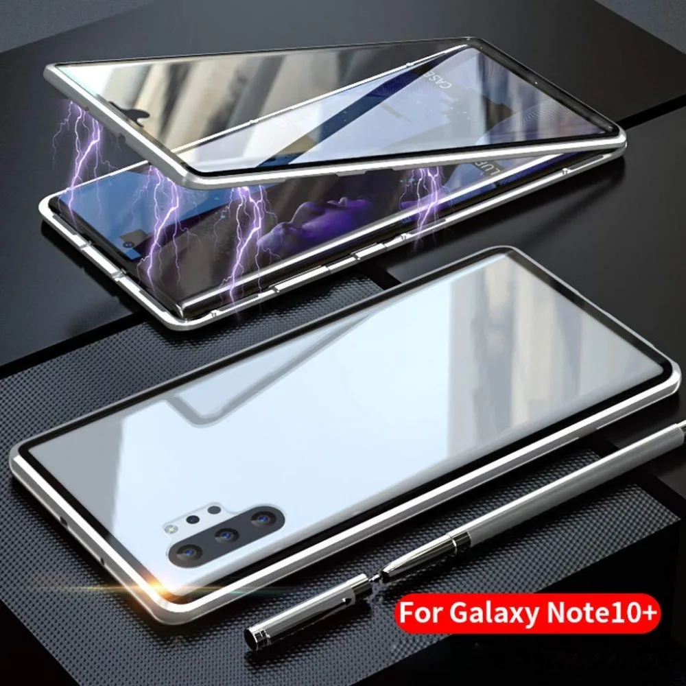 Чехол с магнитной адсорбцией для samsung Galaxy Note 10 Plus, двухсторонний, закаленное стекло, металлический чехол для samsung Galaxy Note 9, 8, чехол