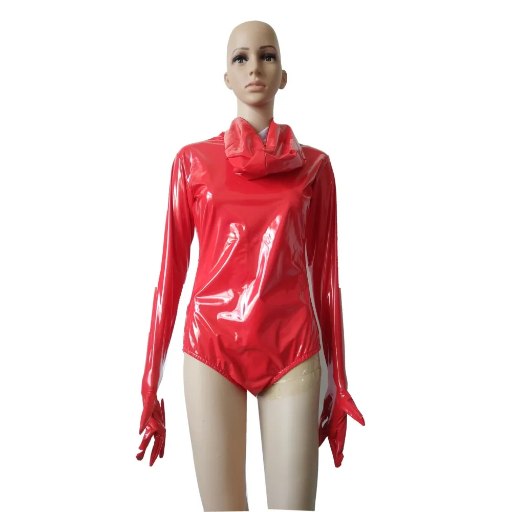 Brand Adult Sexy Red Shiny Pvc Faux Leather Zentai Half Bodysuit