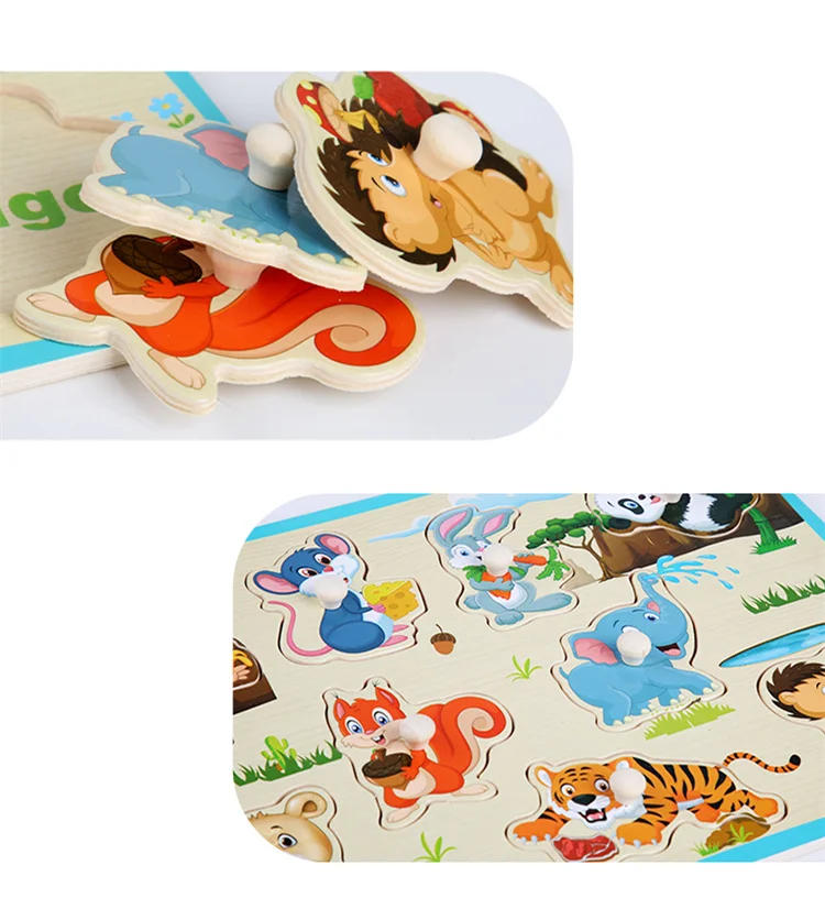 Dropshipping Baby Toys Hand Gripper Puzzles Wooden Toys For Kids Animal/Digital/Ocean Puzzle Educational Preschool Teaching Aids