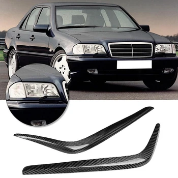 

Auto Headlight Eyebrow Cover 1 Pair Carbon Fiber Black Sticker Replacement Parts