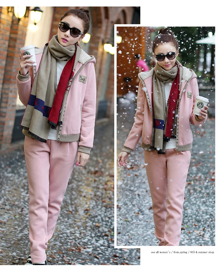 Зимний Теплый женский спортивный костюм из плотного флиса, спортивные ...