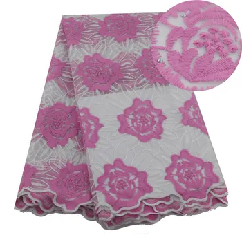 

Nigerian Lace Fabric High Quality Lace Fabric Milk Silk Pink African With Stones Nigerian French Lace Fabric