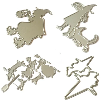 

OOTDTY 4pcs/set Halloween Witch Cat Metal Cutting Dies Stencil Scrapbooking DIY Album Stamp Paper Card Embossing Decor Craft