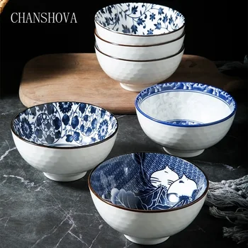 

CHANSHOVA Traditional Chinese Style Retro Personality Ceramic Bowl Porcelain Rice Bowls Home Tableware Kitchen Utensils H193