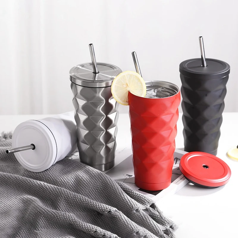 Stainless Steel Insulated Cup Vacuum Flasks 600Ml Insulated Car Coffee Mug Travel Drink Bottle with Straw