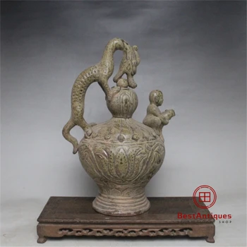 

Song Yueyao Dragon Bead Children Carved Reflux Pot Old Goods Flower Vase Antique Vase Decoration Porcelain Collection Home Decor