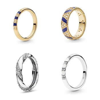 

High quality New S925 Silver Summer White Striped, Blue Striped, Rotating Ring Ribbon Wrap For Original Ladies Diy Jewelry