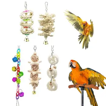 

8Pcs/Set Bird Parrot Chewing Toys Natural Wood Hanging Bell Pet Hammock Swing Climbing Ladders Perch Mirror for Conures Love Bir